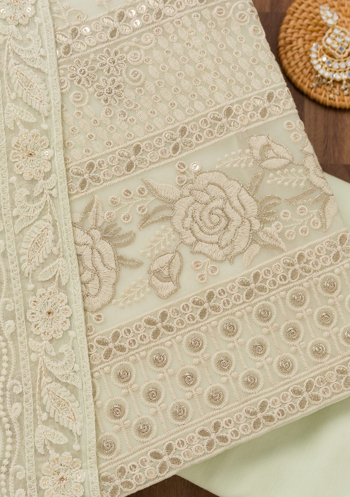 Pista Green Chikankari Georgette Unstitched Salwar Suit-Koskii