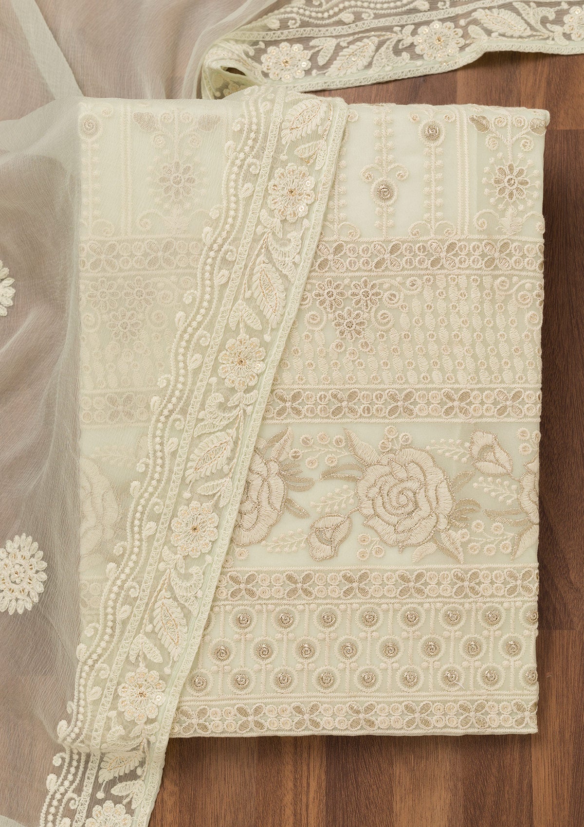 Pista Green Chikankari Georgette Unstitched Salwar Suit-Koskii