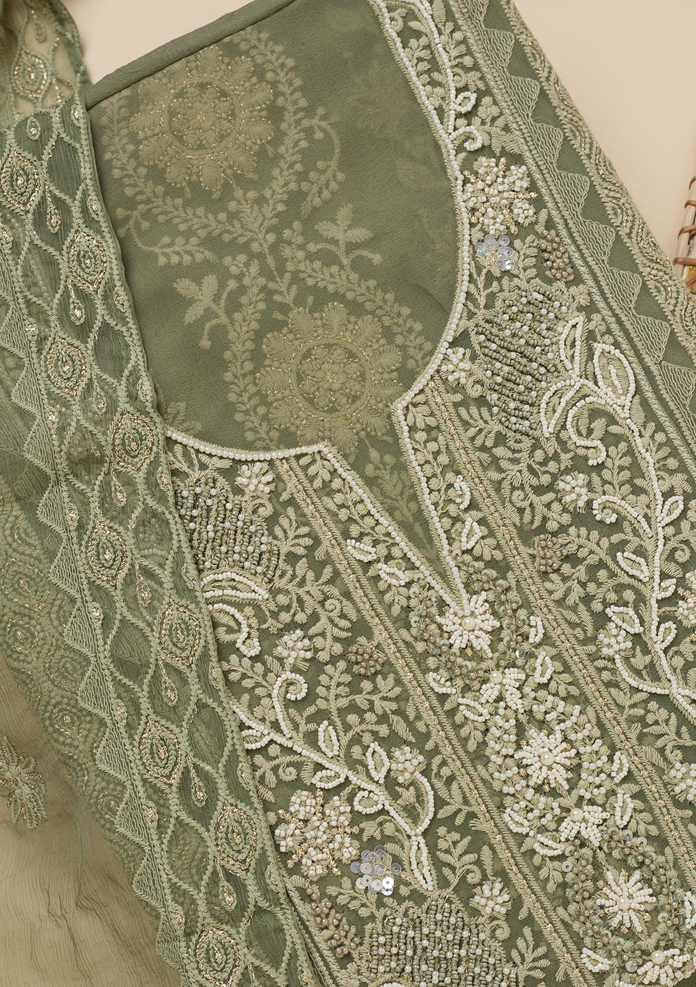 Pista Green Chikankari Georgette Unstitched Salwar Suit-Koskii