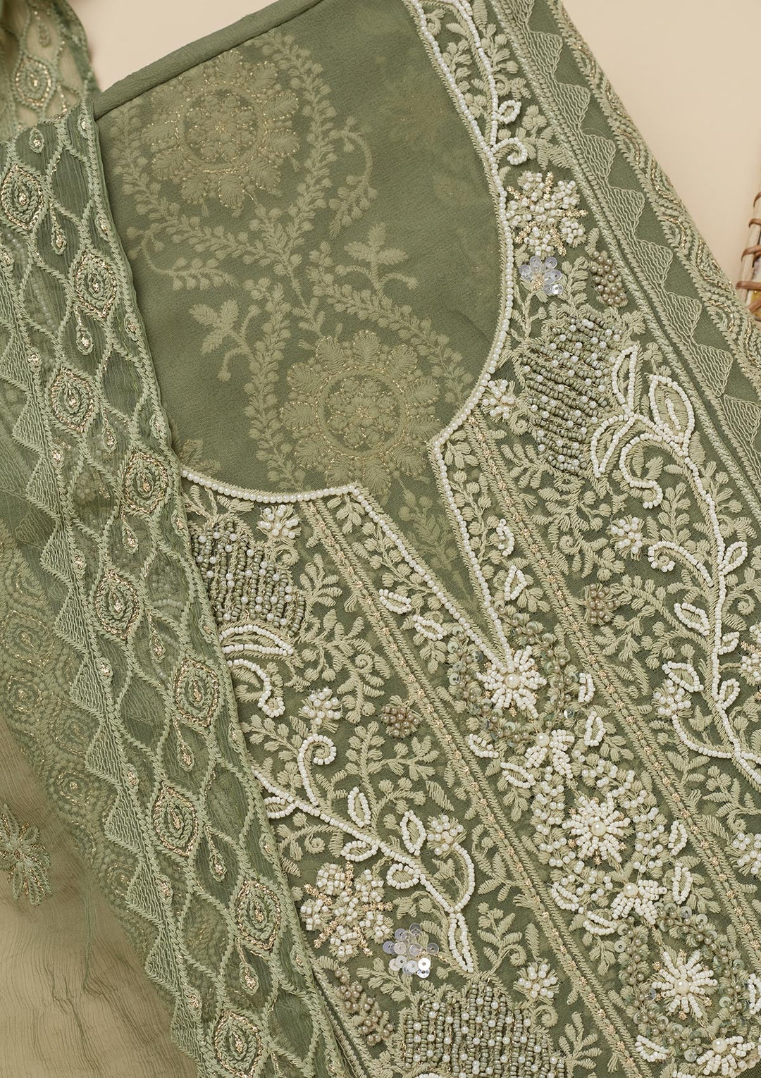 Pista Green Chikankari Georgette Unstitched Salwar Suit-Koskii