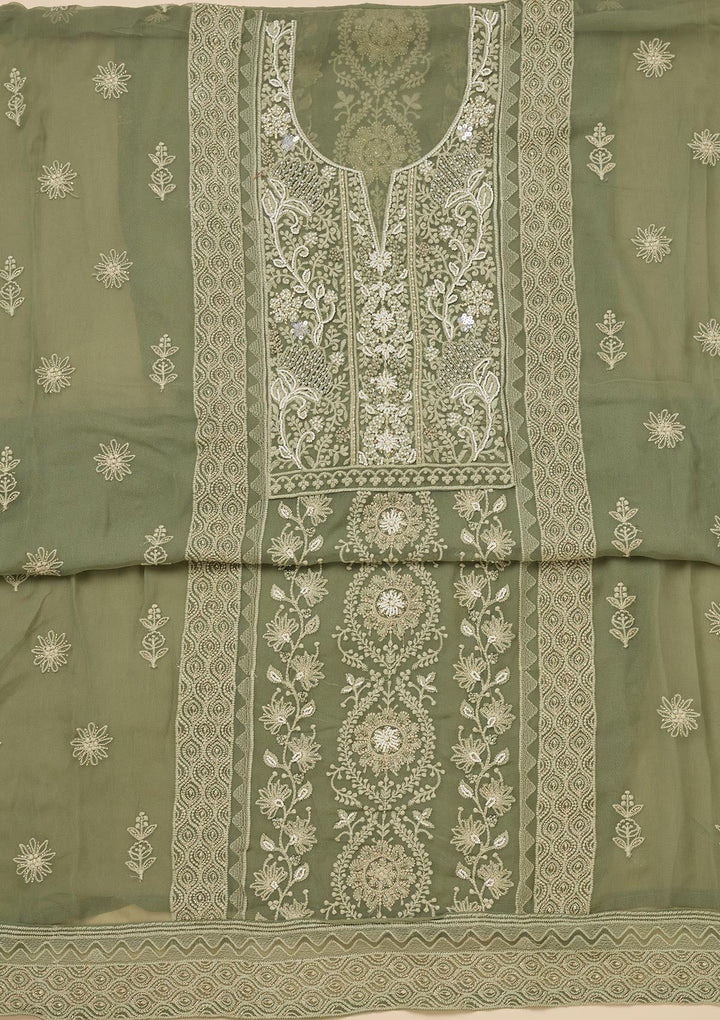 Pista Green Chikankari Georgette Unstitched Salwar Suit-Koskii