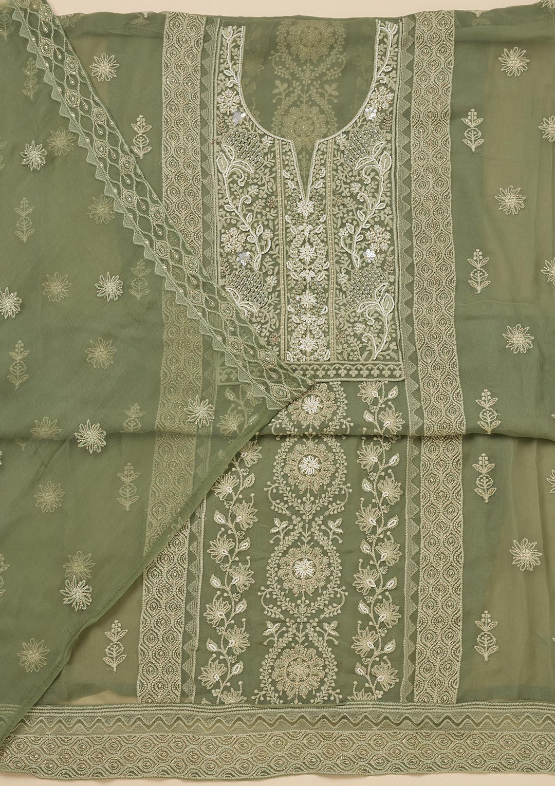 Pista Green Chikankari Georgette Unstitched Salwar Suit-Koskii