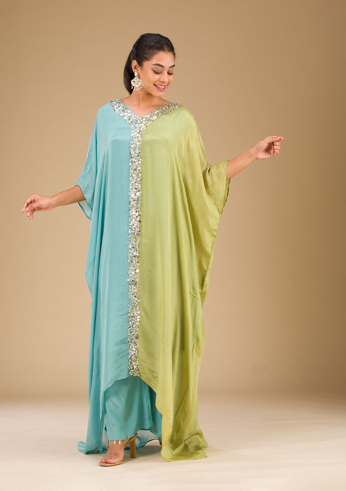 Pista Green Cutdana Georgette Readymade Salwar Suit-Koskii