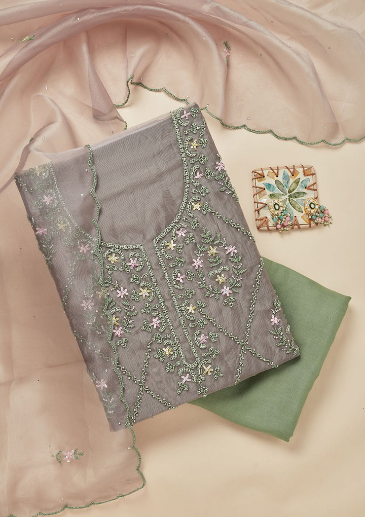 Pista Green Cutdana Georgette Unstitched Salwar Suit-Koskii
