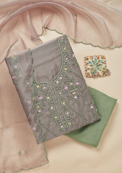 Pista Green Cutdana Georgette Unstitched Salwar Suit-Koskii