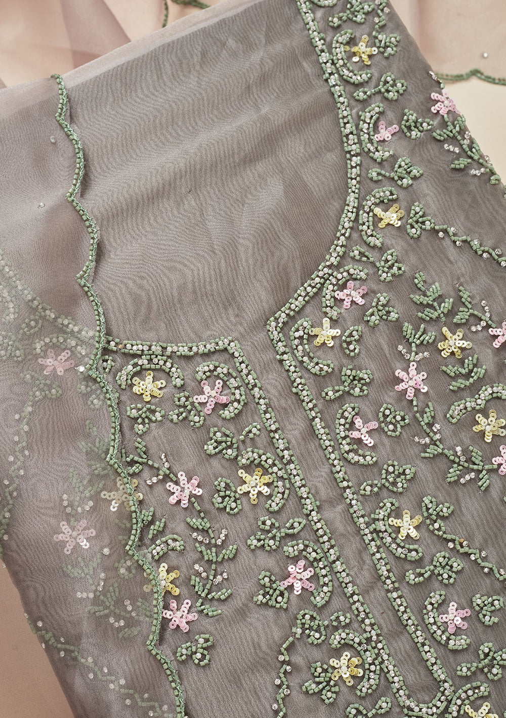 Pista Green Cutdana Georgette Unstitched Salwar Suit-Koskii