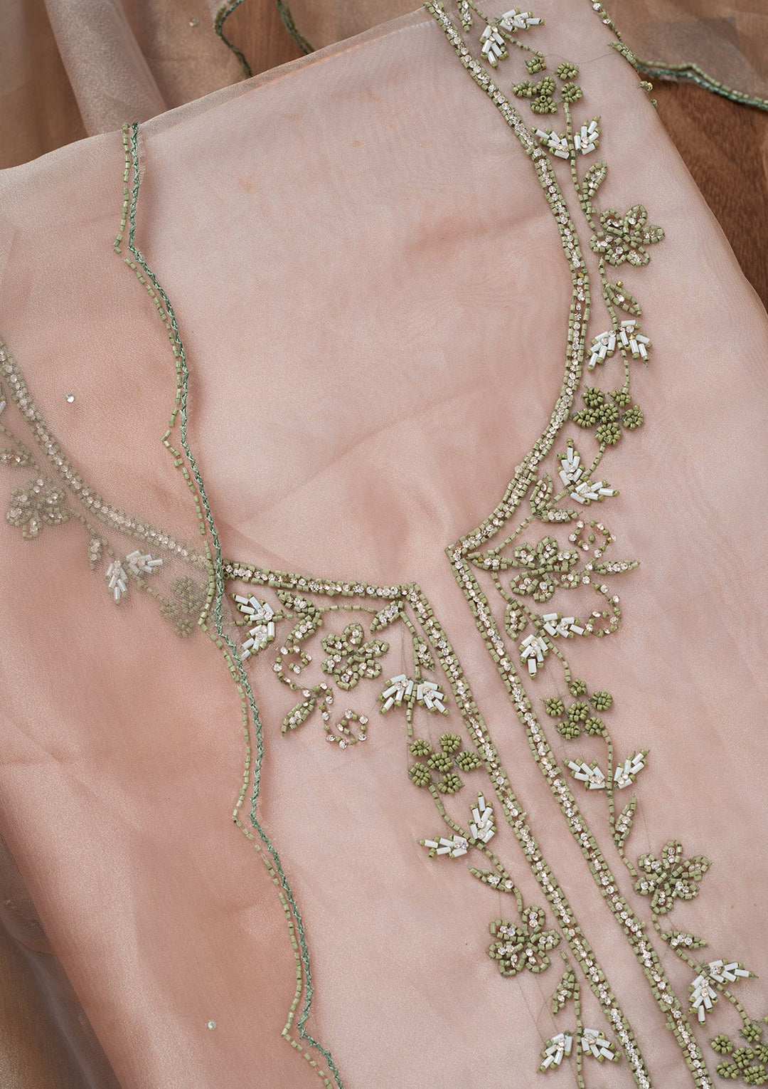 Pista Green Cutdana Georgette Unstitched Salwar Suit-Koskii