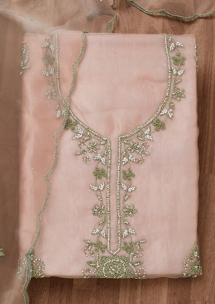 Pista Green Cutdana Georgette Unstitched Salwar Suit-Koskii