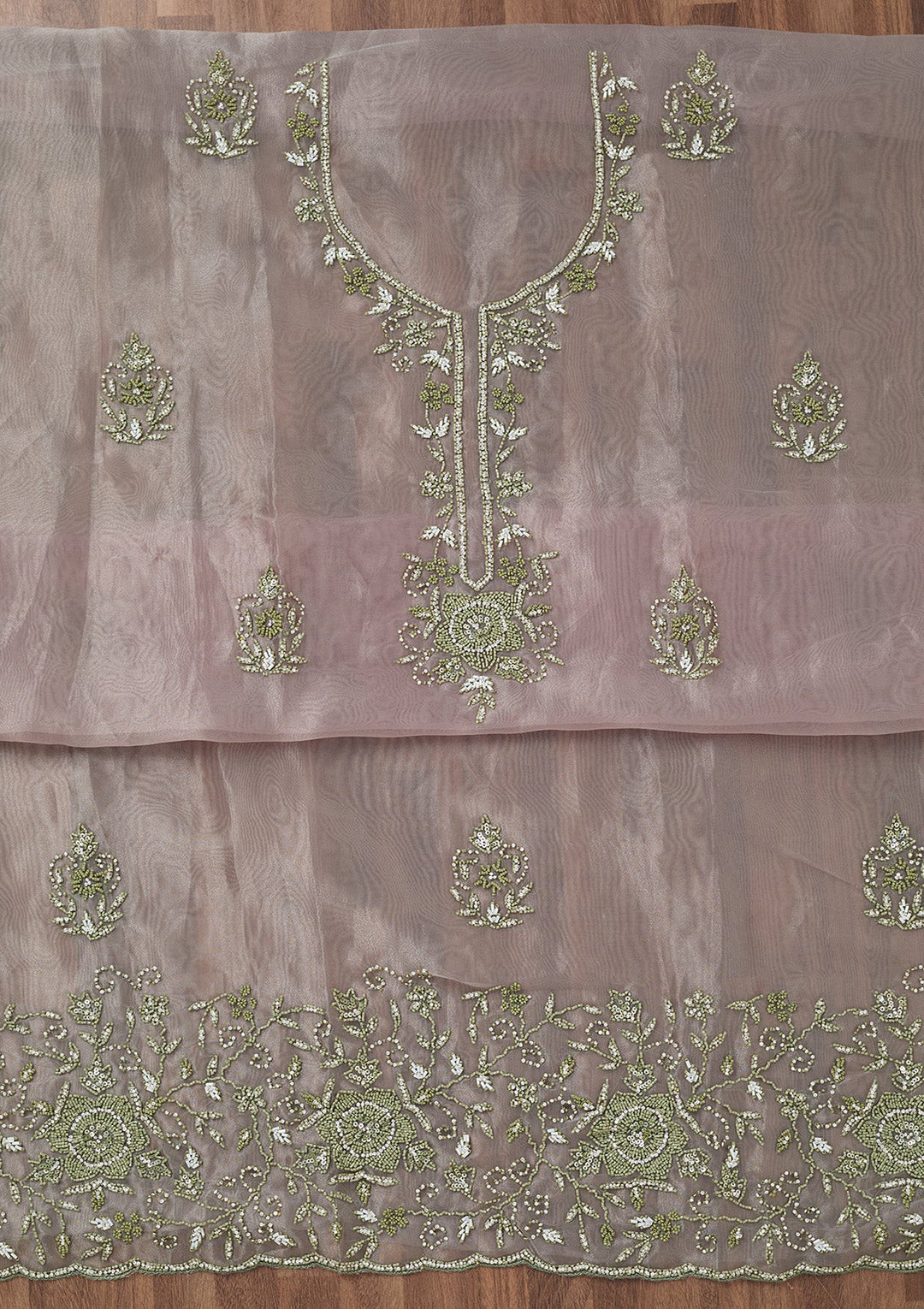 Pista Green Cutdana Georgette Unstitched Salwar Suit-Koskii