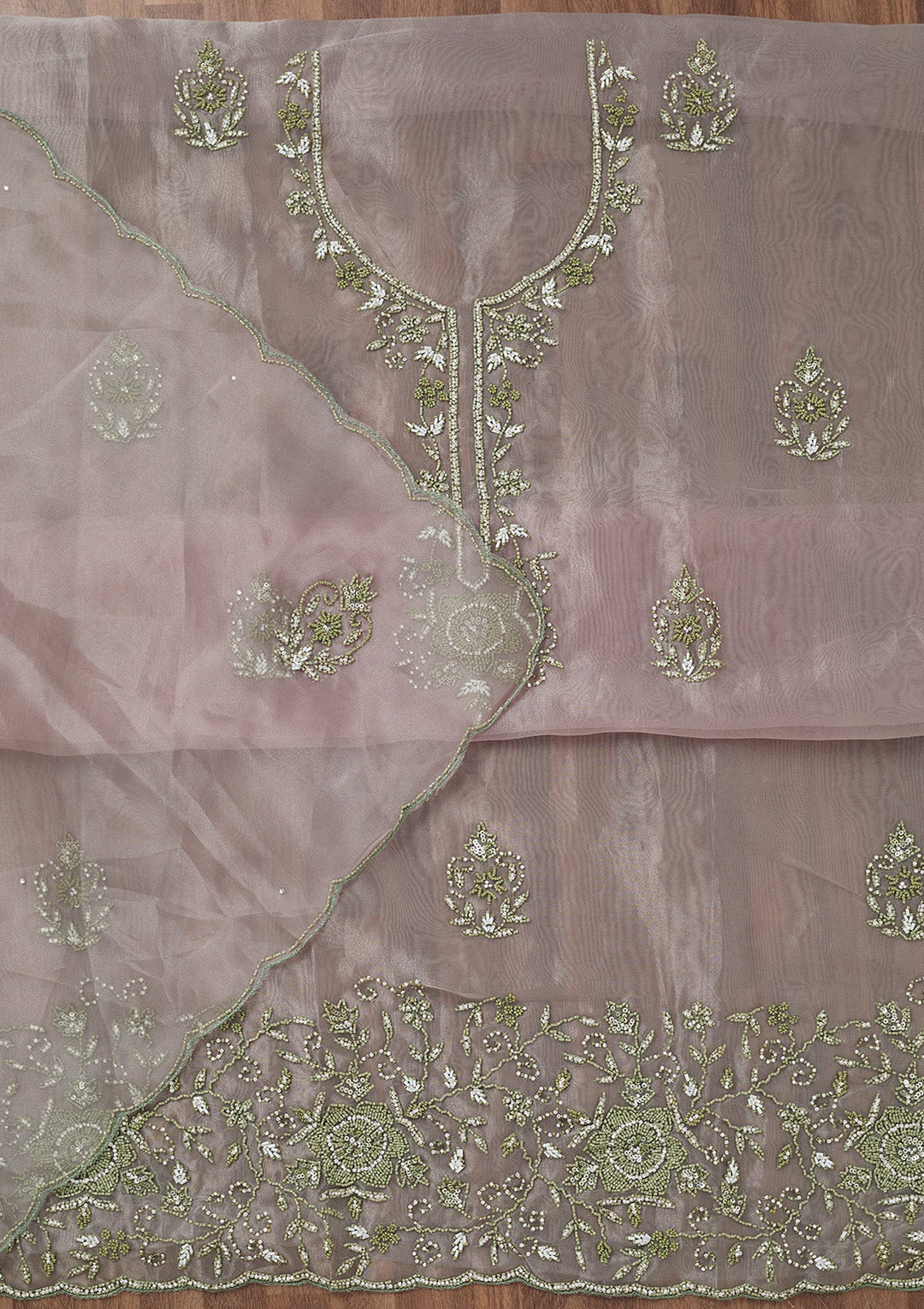 Pista Green Cutdana Georgette Unstitched Salwar Suit-Koskii