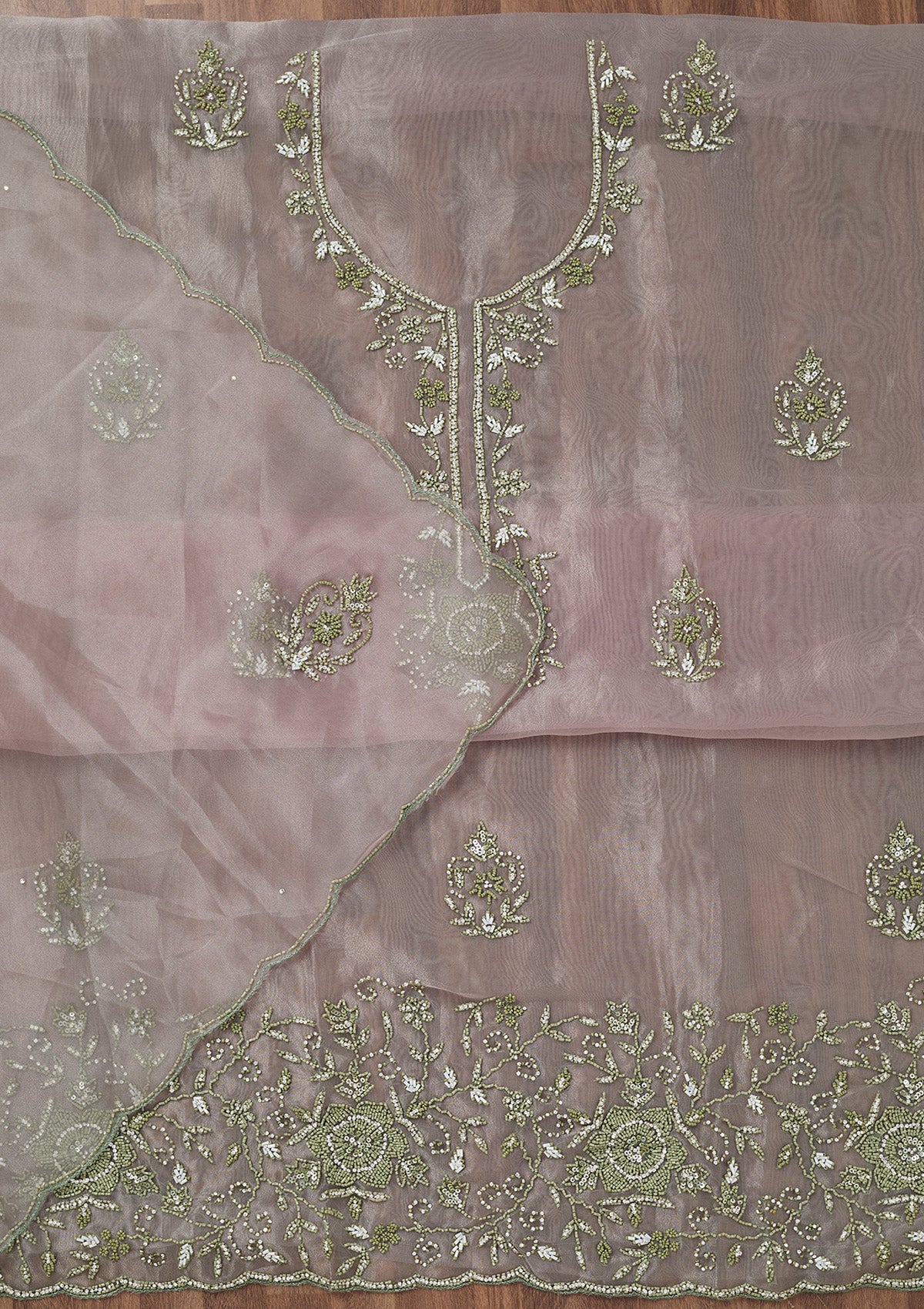 Pista Green Cutdana Georgette Unstitched Salwar Suit-Koskii