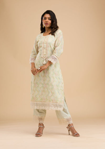 Pista Green Cutwork Cotton Readymade Salwar Kameez-Koskii