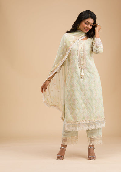 Pista Green Cutwork Cotton Readymade Salwar Kameez-Koskii