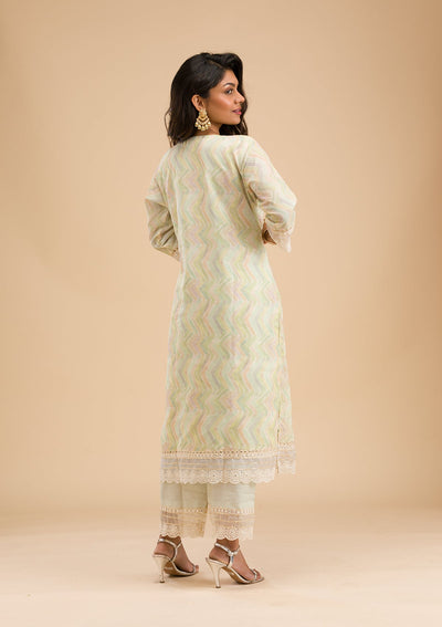 Pista Green Cutwork Cotton Readymade Salwar Kameez-Koskii
