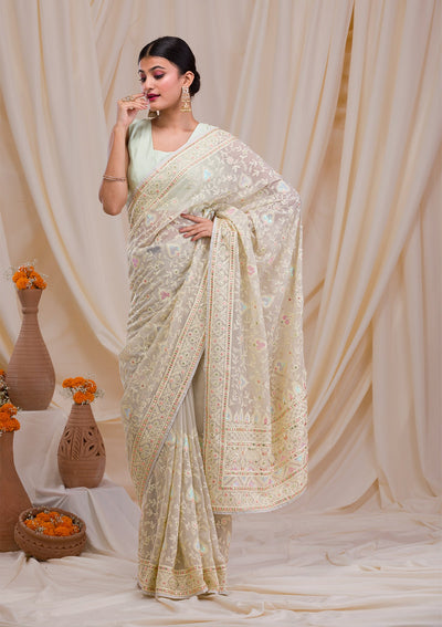 Pista Green Gotapatti Chiffon Saree-Koskii