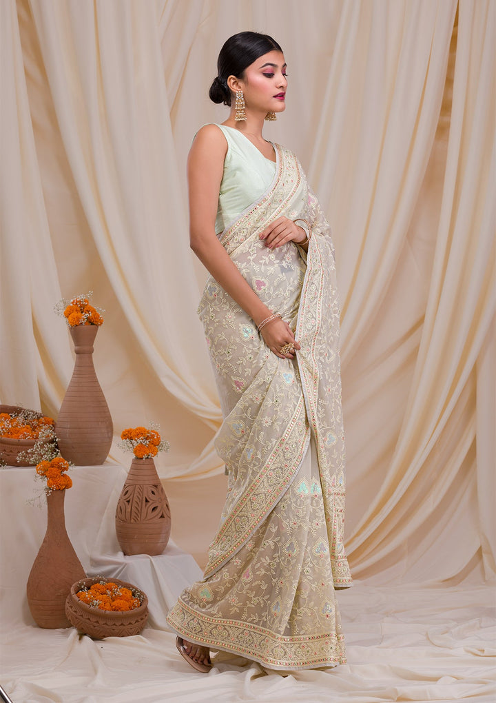 Pista Green Gotapatti Chiffon Saree-Koskii