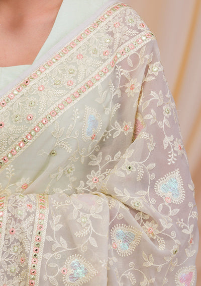 Pista Green Gotapatti Chiffon Saree-Koskii