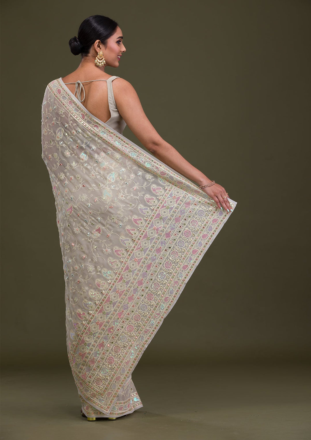 Pista Green Gotapatti Chiffon Saree-Koskii