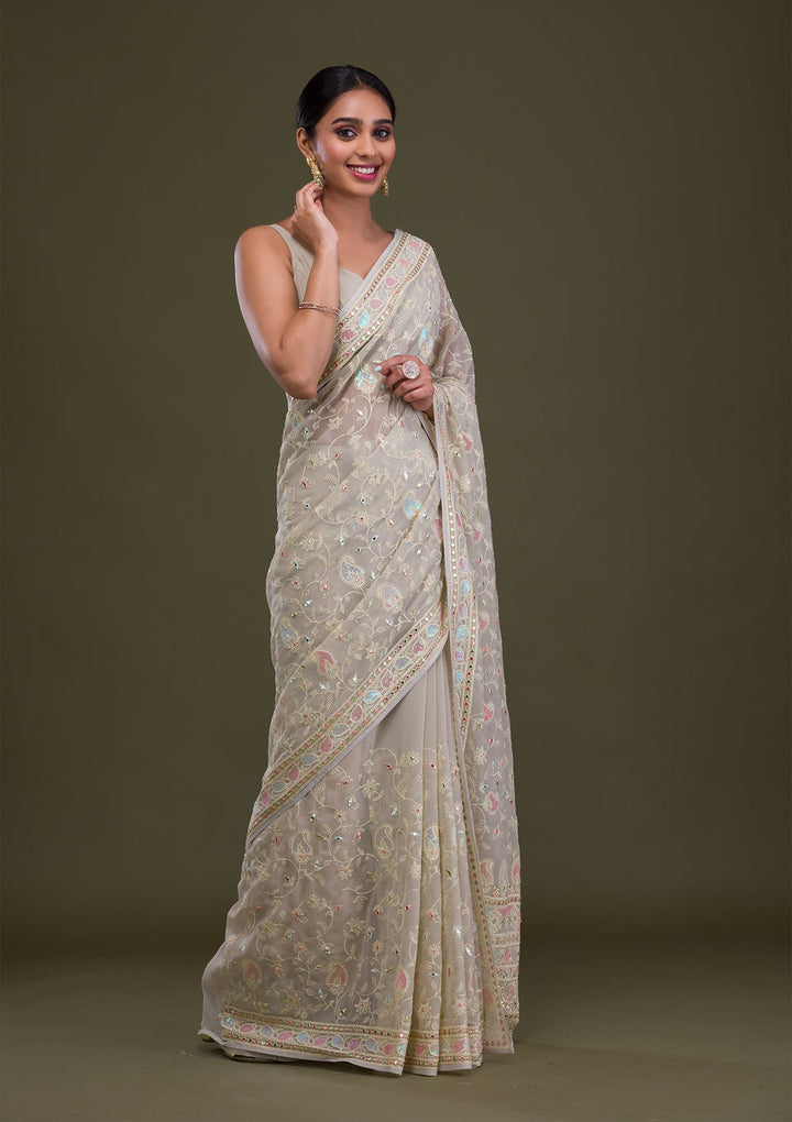 Pista Green Gotapatti Chiffon Saree-Koskii