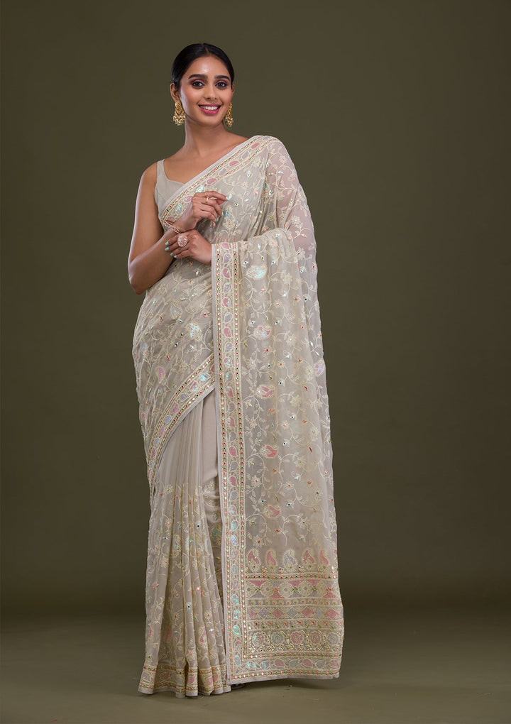Pista Green Gotapatti Chiffon Saree-Koskii
