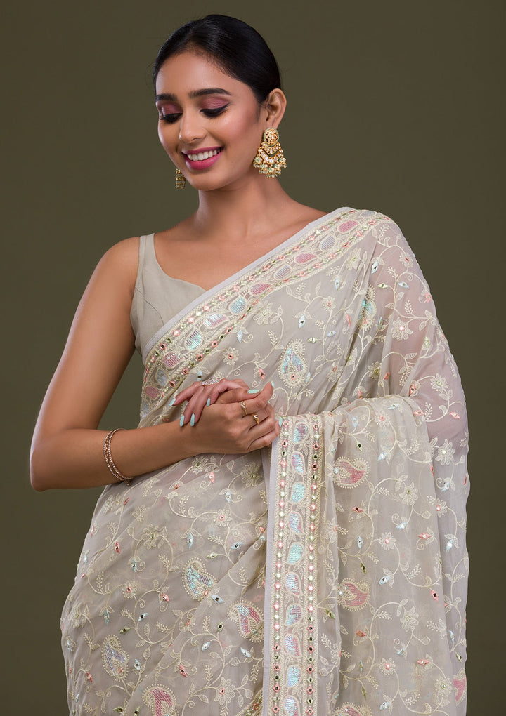 Pista Green Gotapatti Chiffon Saree-Koskii