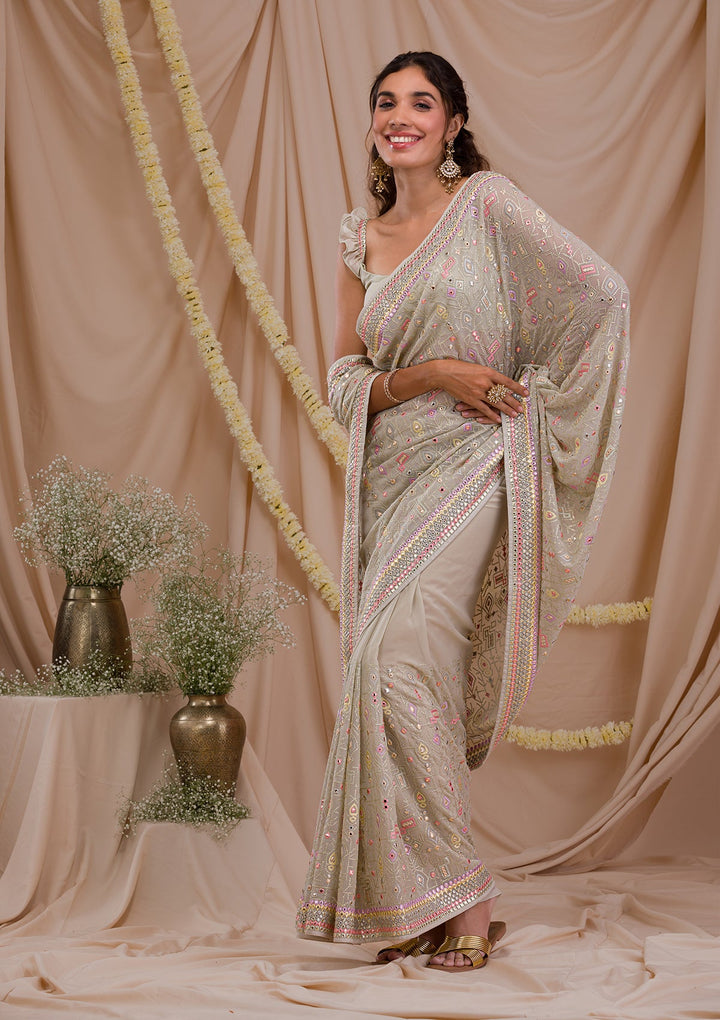 Pista Green Gotapatti Geogette Saree-Koskii