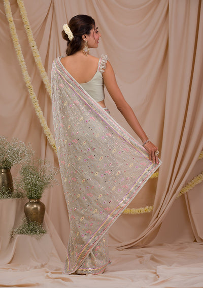 Pista Green Gotapatti Geogette Saree