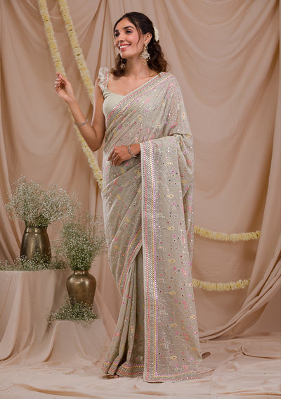 Pista Green Gotapatti Geogette Saree
