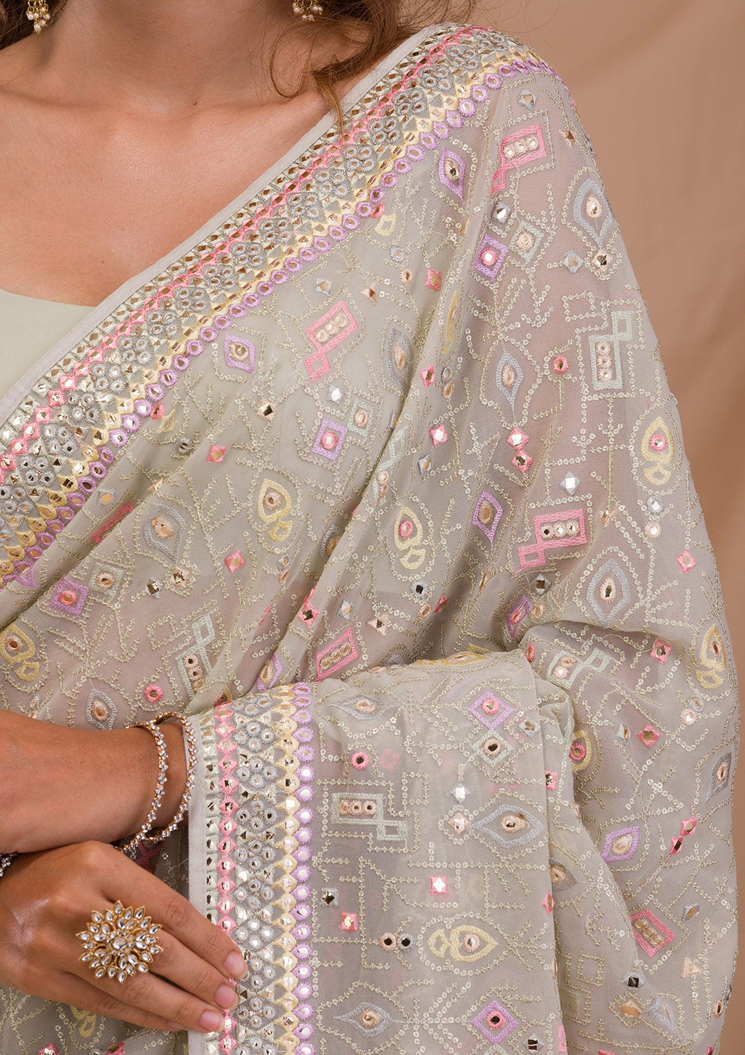 Pista Green Gotapatti Geogette Saree-Koskii