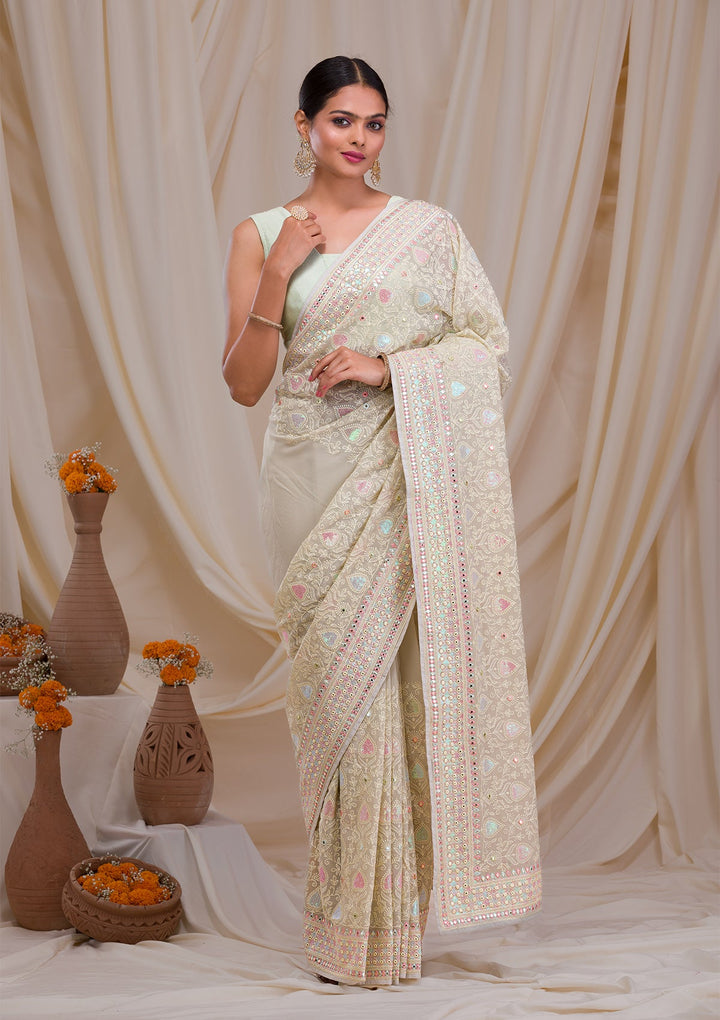 Pista Green Gotapatti Georgette Saree-Koskii