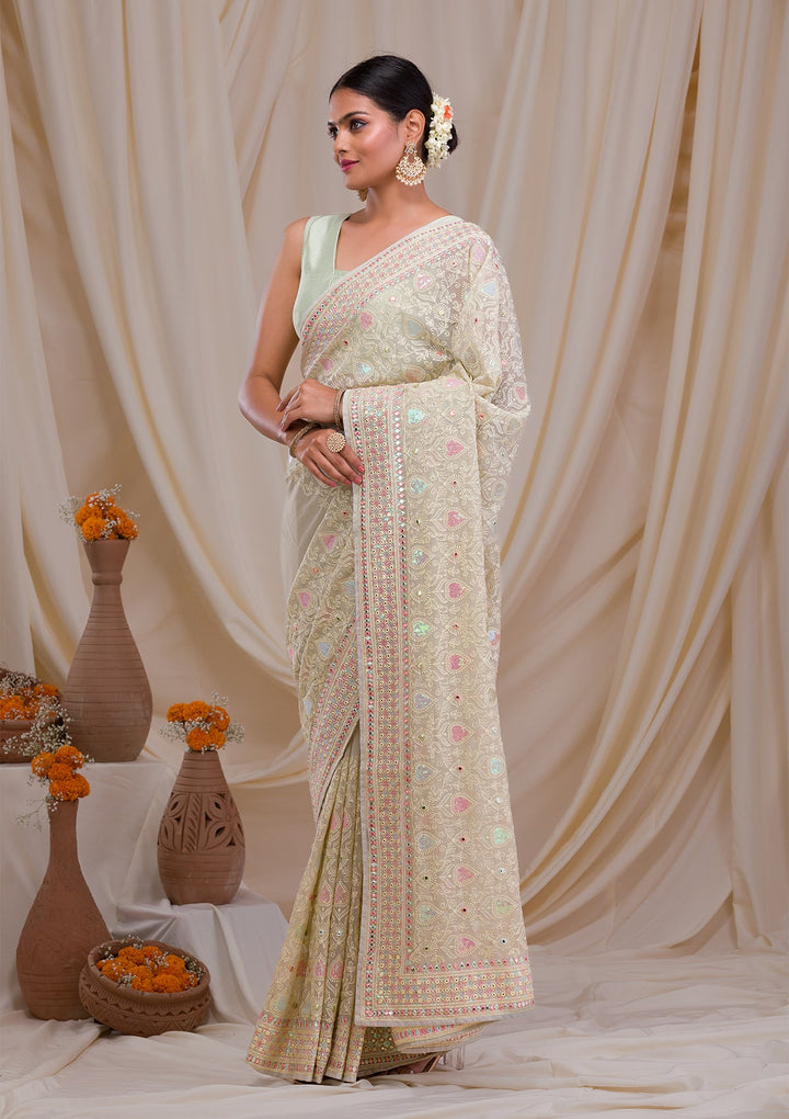 Pista Green Gotapatti Georgette Saree-Koskii