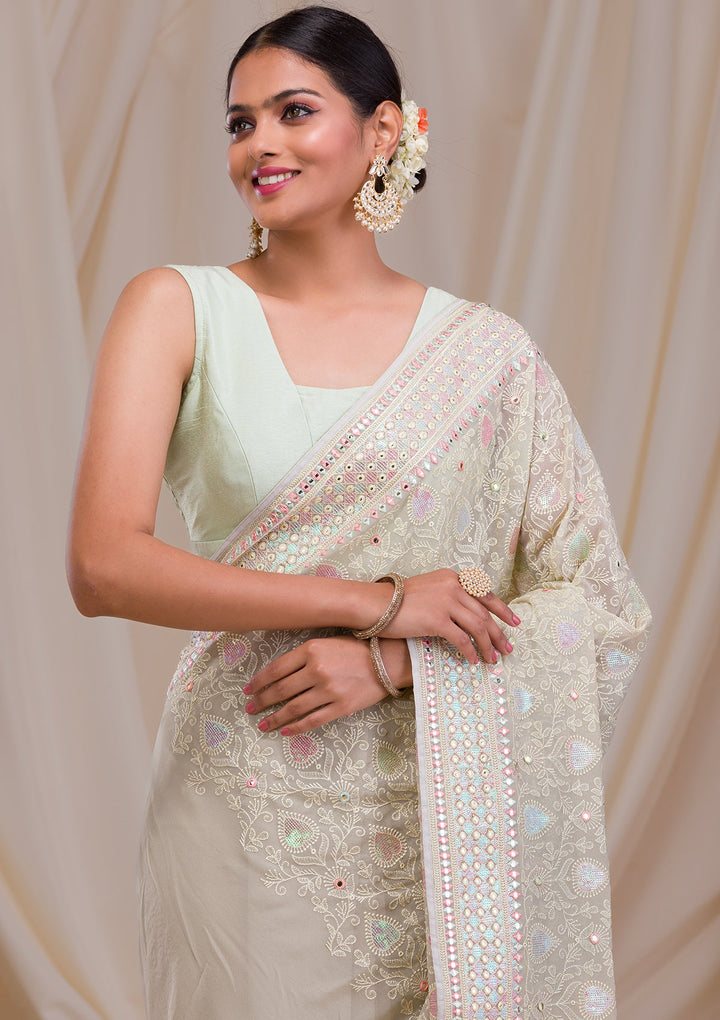 Pista Green Gotapatti Georgette Saree-Koskii