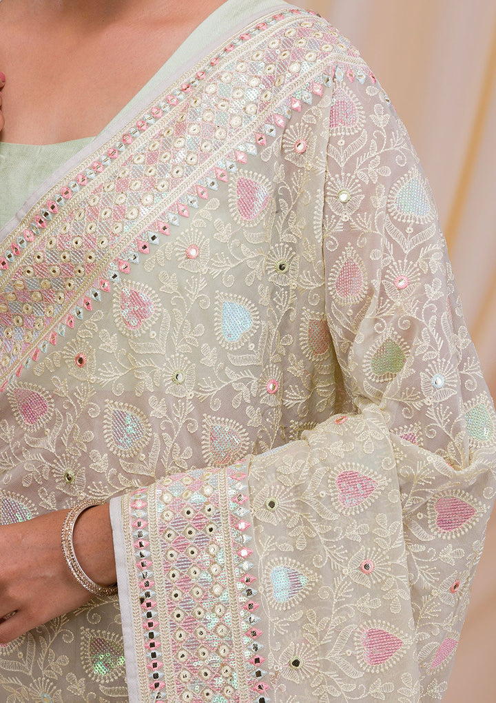 Pista Green Gotapatti Georgette Saree-Koskii