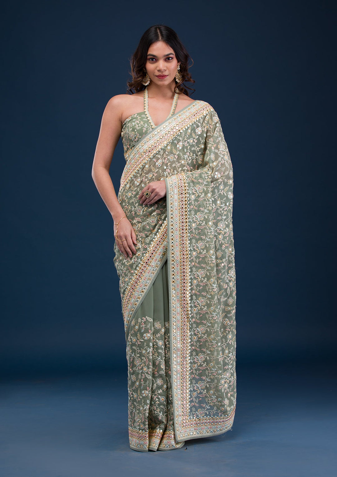 Pista Green Gotapatti Georgette Saree-Koskii