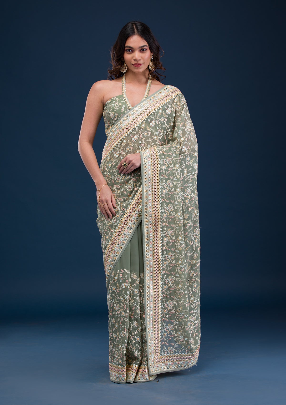 Pista Green Gotapatti Georgette Saree-Koskii
