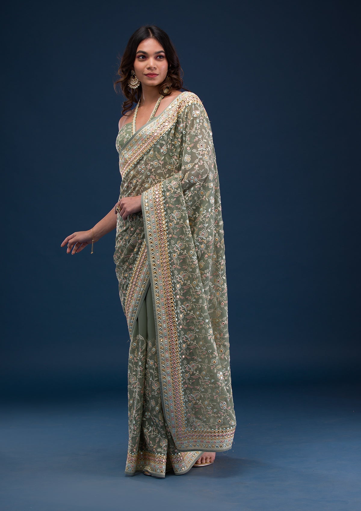 Pista Green Gotapatti Georgette Saree-Koskii