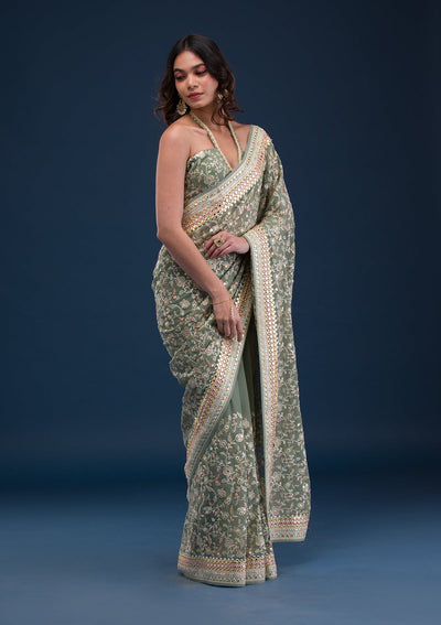 Pista Green Gotapatti Georgette Saree-Koskii