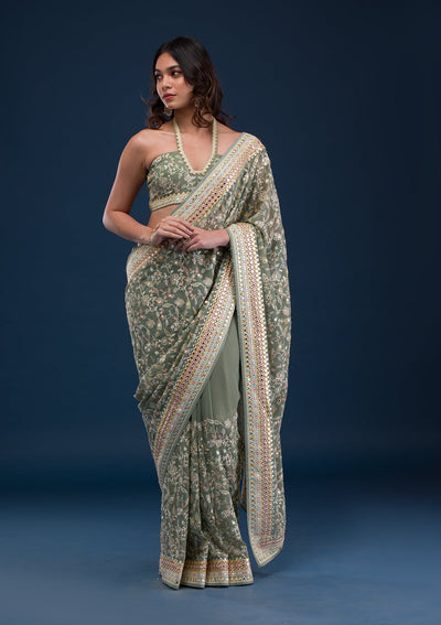 Pista Green Gotapatti Georgette Saree-Koskii