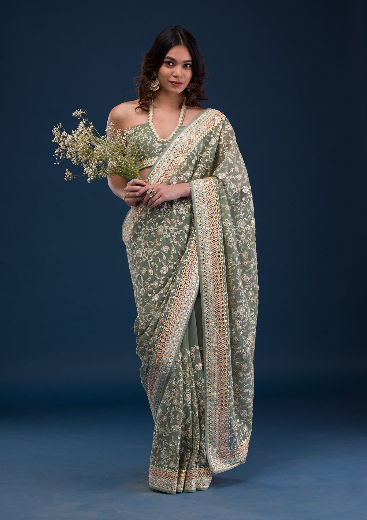 Pista Green Gotapatti Georgette Saree-Koskii