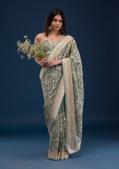 Pista Green Gotapatti Georgette Saree-Koskii