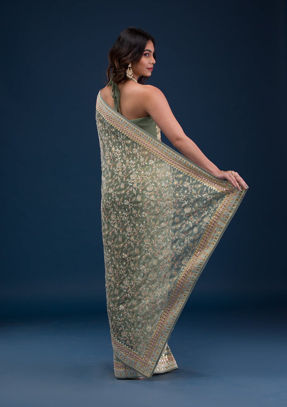 Pista Green Gotapatti Georgette Saree-Koskii
