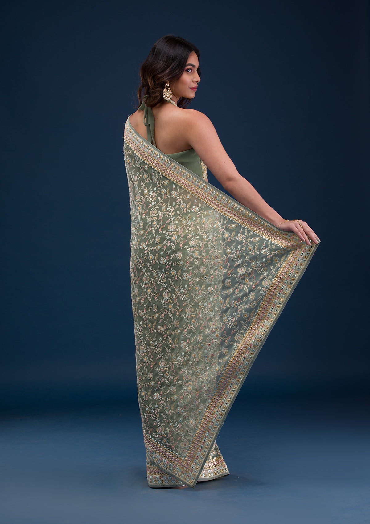Pista Green Gotapatti Georgette Saree-Koskii