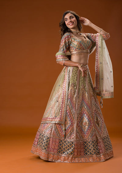 Pista Green Gotapatti Net Readymade Lehenga-Koskii