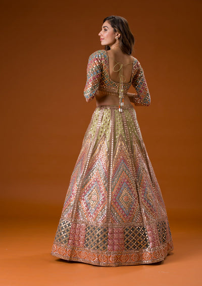 Pista Green Gotapatti Net Readymade Lehenga-Koskii
