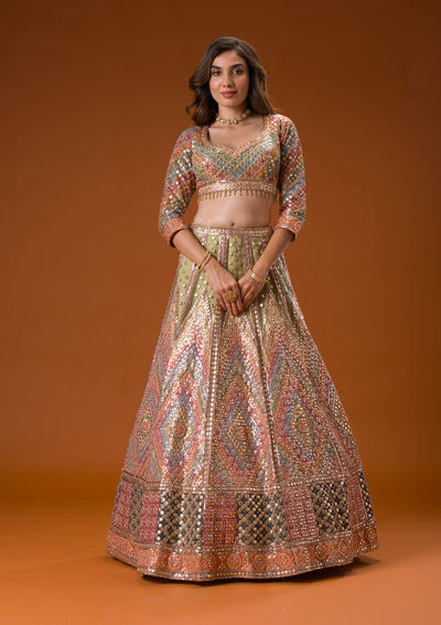 Pista Green Gotapatti Net Readymade Lehenga-Koskii