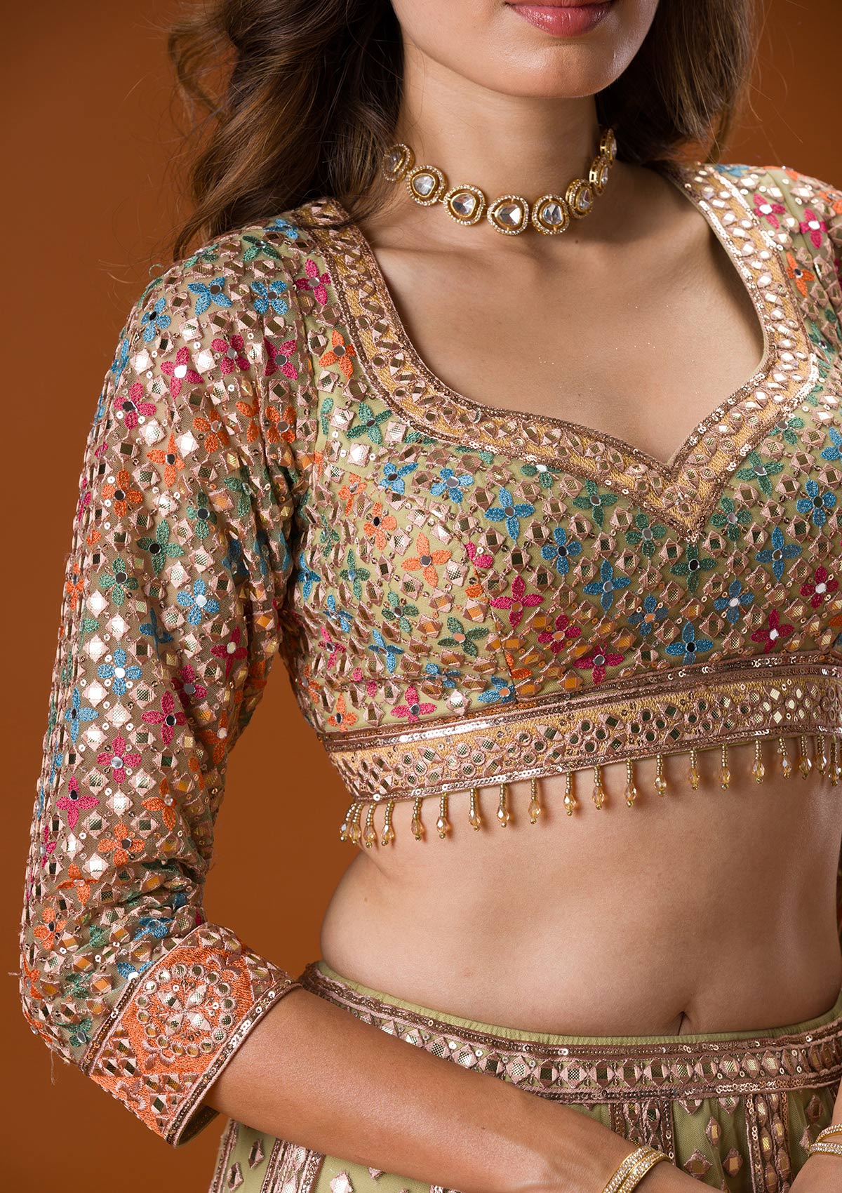 Pista Green Gotapatti Net Readymade Lehenga-Koskii