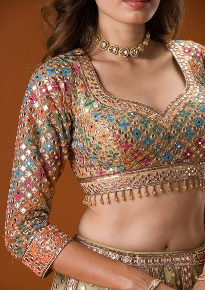 Pista Green Gotapatti Net Readymade Lehenga-Koskii