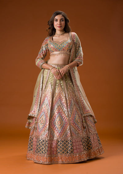 Pista Green Gotapatti Net Readymade Lehenga-Koskii