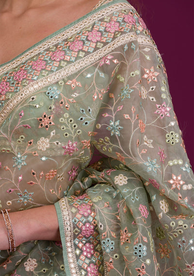 Pista Green Gotapatti Shimmer Georgette Saree-Koskii