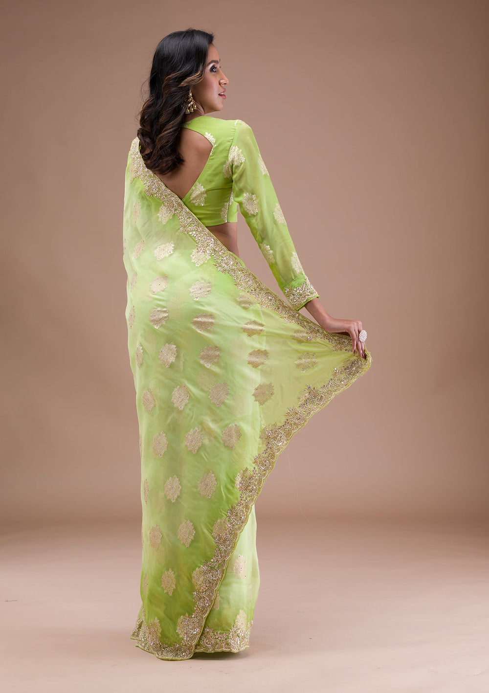Pista Green Gotapatti Tissue Saree-Koskii